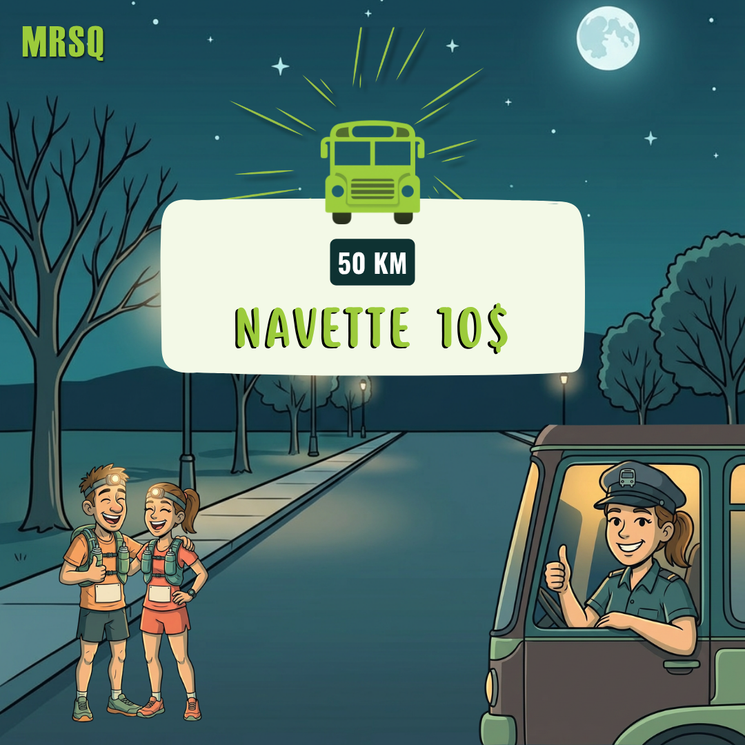 Navette vers la ligne de départ du 50 km du MRSQ 2026